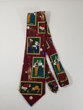 Saturday Evening Post Golf Neck Tie Men's 100% Silk Tie Vintage Red Green